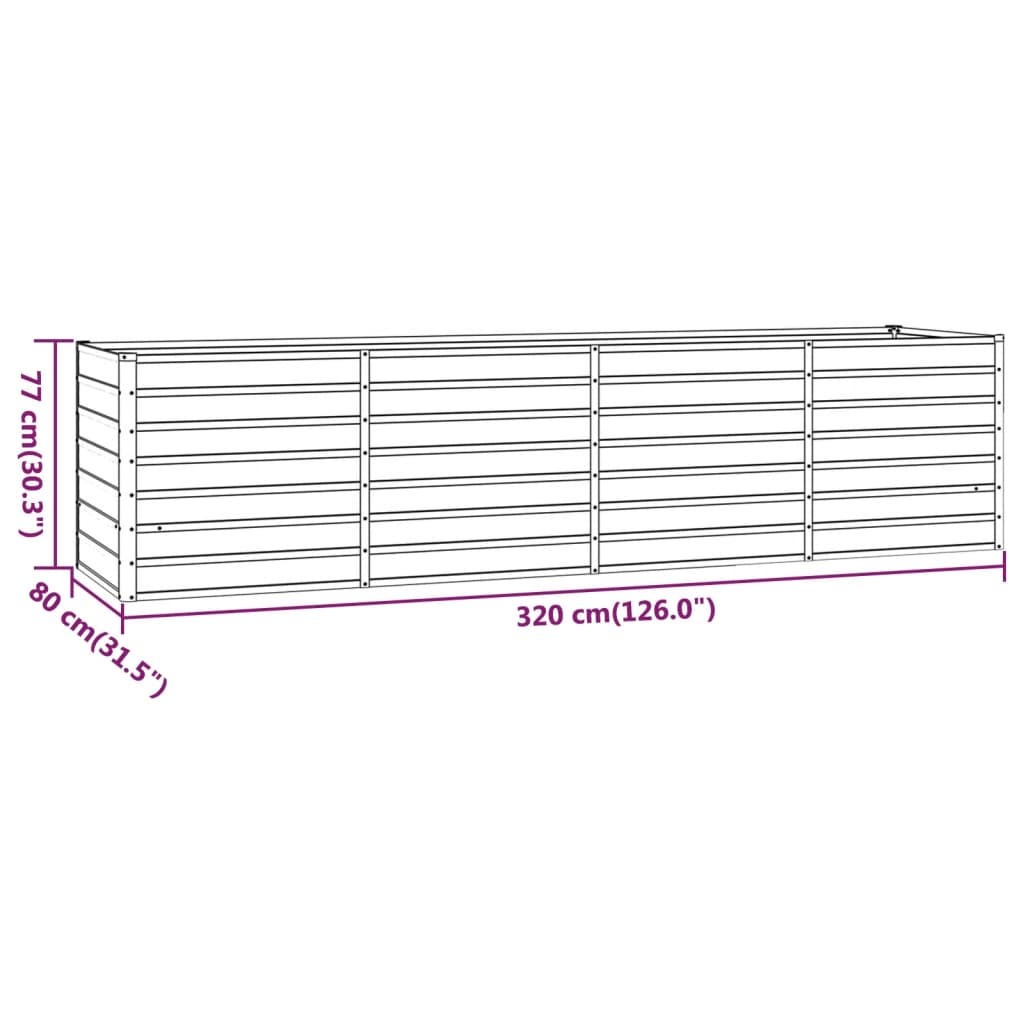 Korotettu kukkalaatikko harmaa 320x80x77 cm Corten teräs - Harrastajankoti.fi