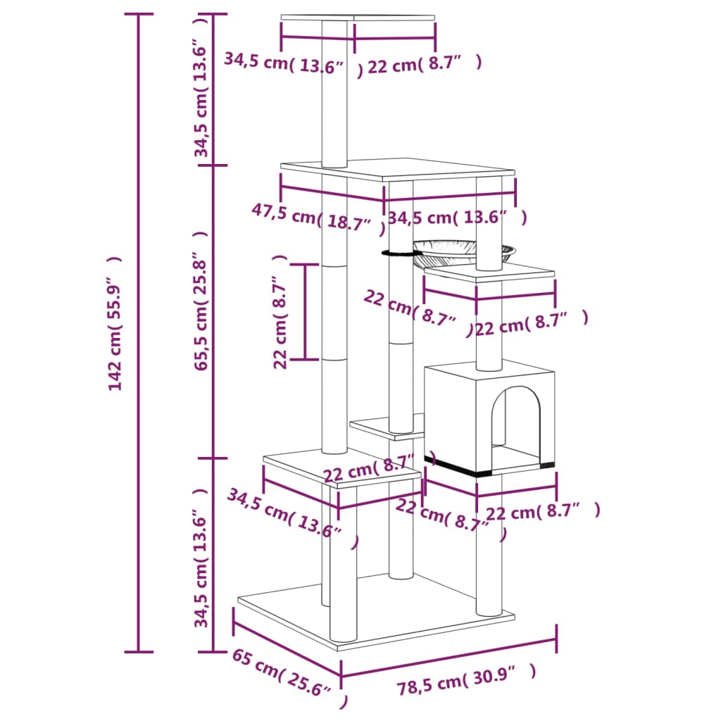 Kissan kiipeilypuu sisal- raapimispylväillä vaaleanharm. 142 cm - Harrastajankoti.fi