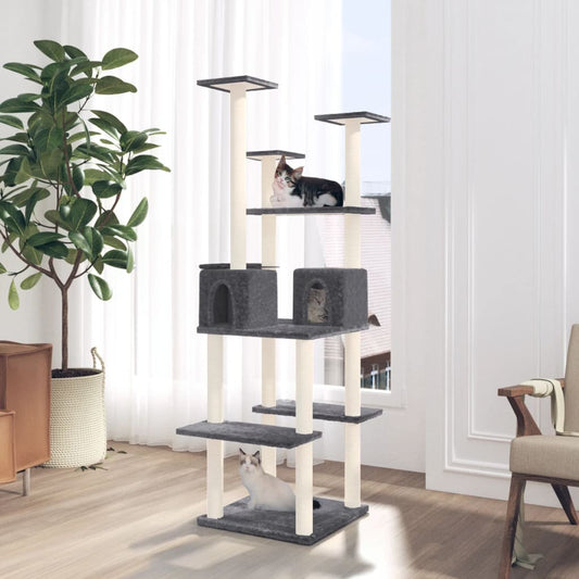 Kissan kiipeilypuu sisal- raapimispylväillä tummanharmaa 167 cm - Harrastajankoti.fi
