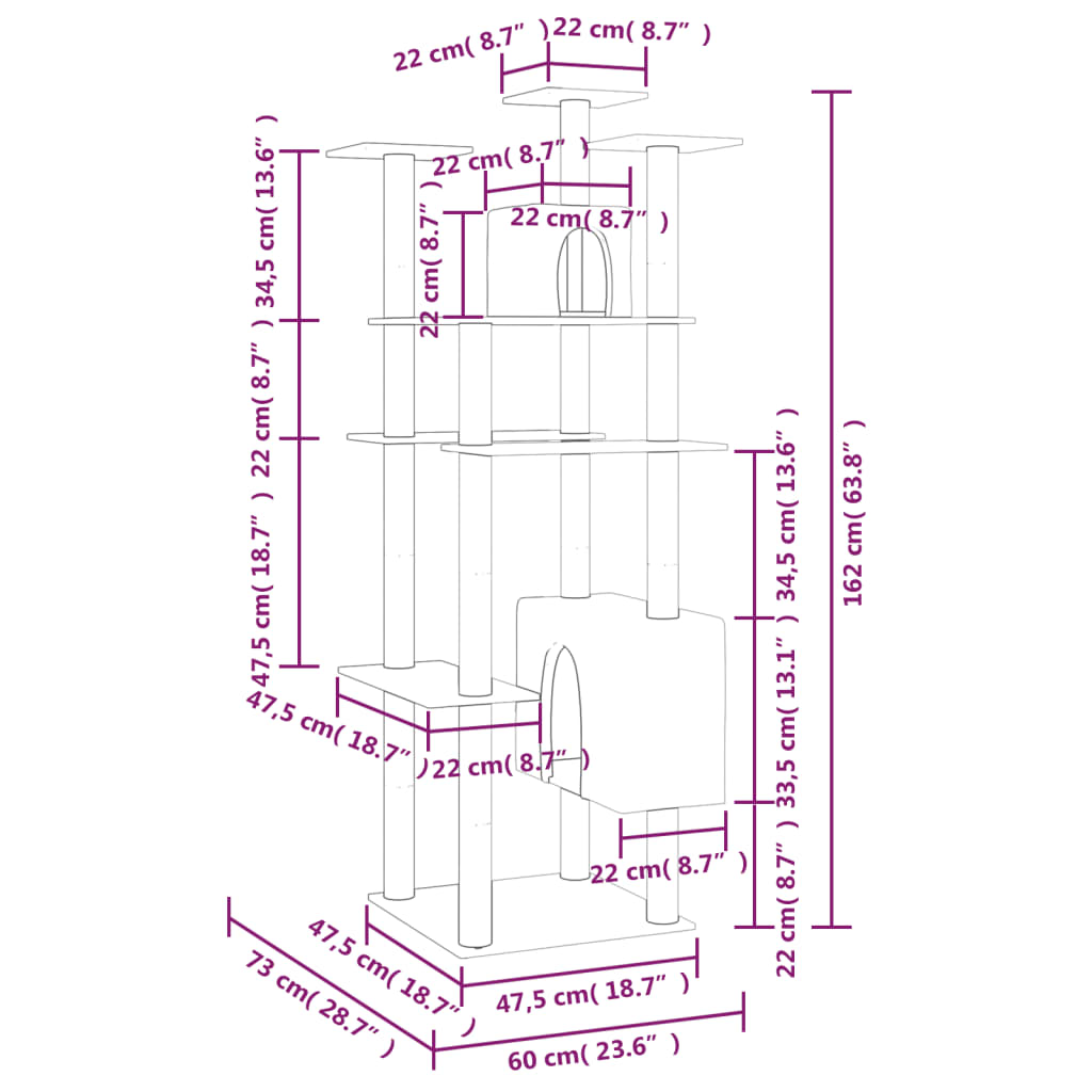 Kissan kiipeilypuu sisal- raapimispylväillä kerma 162 cm - Harrastajankoti.fi