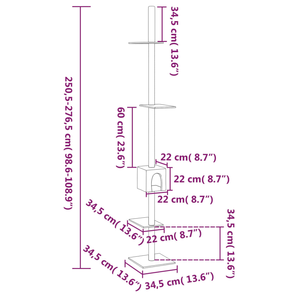 Kattoon asti yltävä kissan kiipeilypuu kerma 250,5-276,5 cm - Harrastajankoti.fi