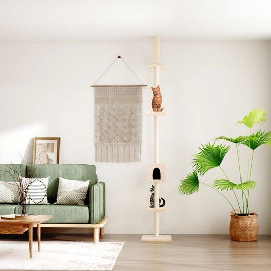 Kattoon asti yltävä kissan kiipeilypuu kerma 250,5-276,5 cm - Harrastajankoti.fi