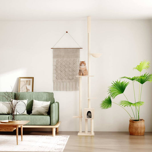 Kattoon asti yltävä kissan kiipeilypuu kerma 258,5-284,5 cm - Harrastajankoti.fi
