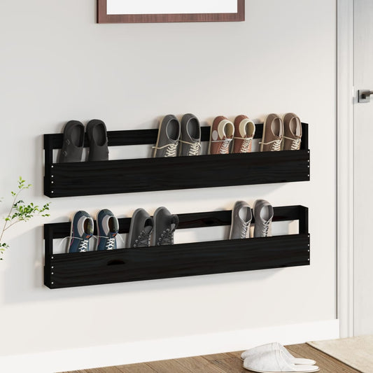 Seinäkenkätelineet 2 kpl musta 110x9x23 cm täysi mänty - Harrastajankoti.fi