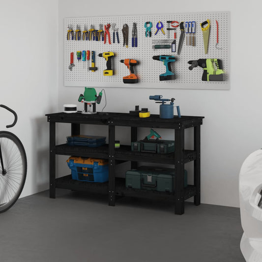 Työpenkki musta 142,5x50x80 cm täysi mänty - Harrastajankoti.fi