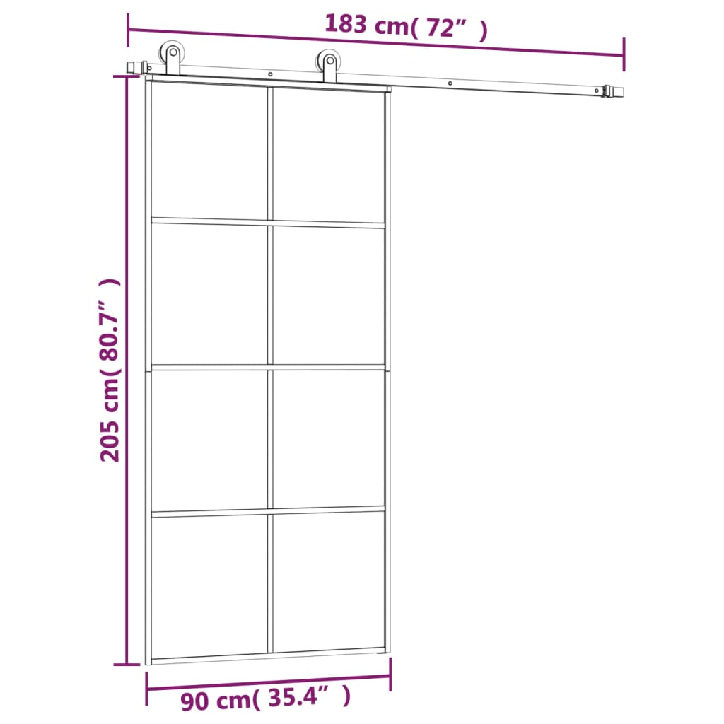 Liukuovi asennustarvikkeilla 90x205 cm ESG lasi ja alumiini - Harrastajankoti.fi