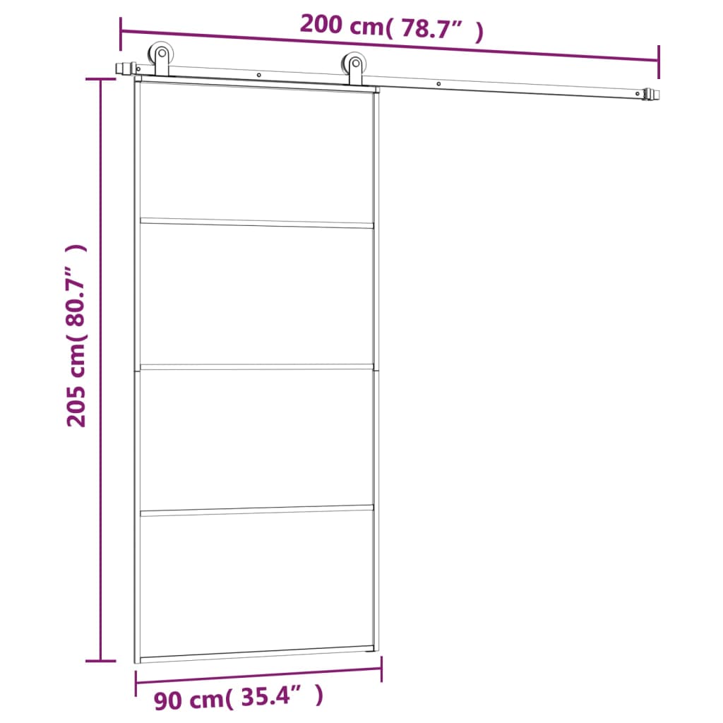 Liukuovi asennustarvikkeilla 90x205 cm ESG lasi ja alumiini - Harrastajankoti.fi