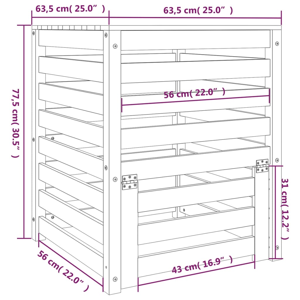 Komposti musta 63,5x63,5x77,5 cm täysi mänty - Harrastajankoti.fi