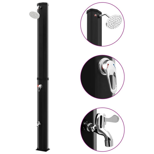 Aurinkolämmitteinen ulkosuihku, suihkupää ja hana 35 l musta - Harrastajankoti.fi