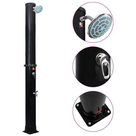 Aurinkolämmitteinen ulkosuihku, suihkupää ja hana 40 l - Harrastajankoti.fi