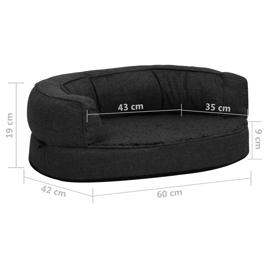 Ergonominen koiransängyn patja 60x42 cm pellavatyyli musta - Harrastajankoti.fi