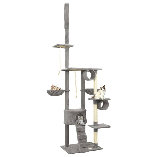 Kattoon asti yltävä kissan kiipeilypuu harmaa 220-240 cm - Harrastajankoti.fi
