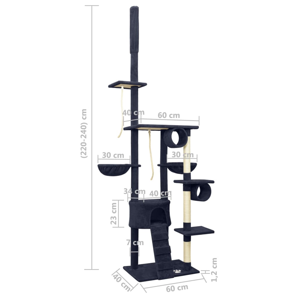 Kattoon asti yltävä kissan kiipeilypuu sininen 220-240 cm - Harrastajankoti.fi