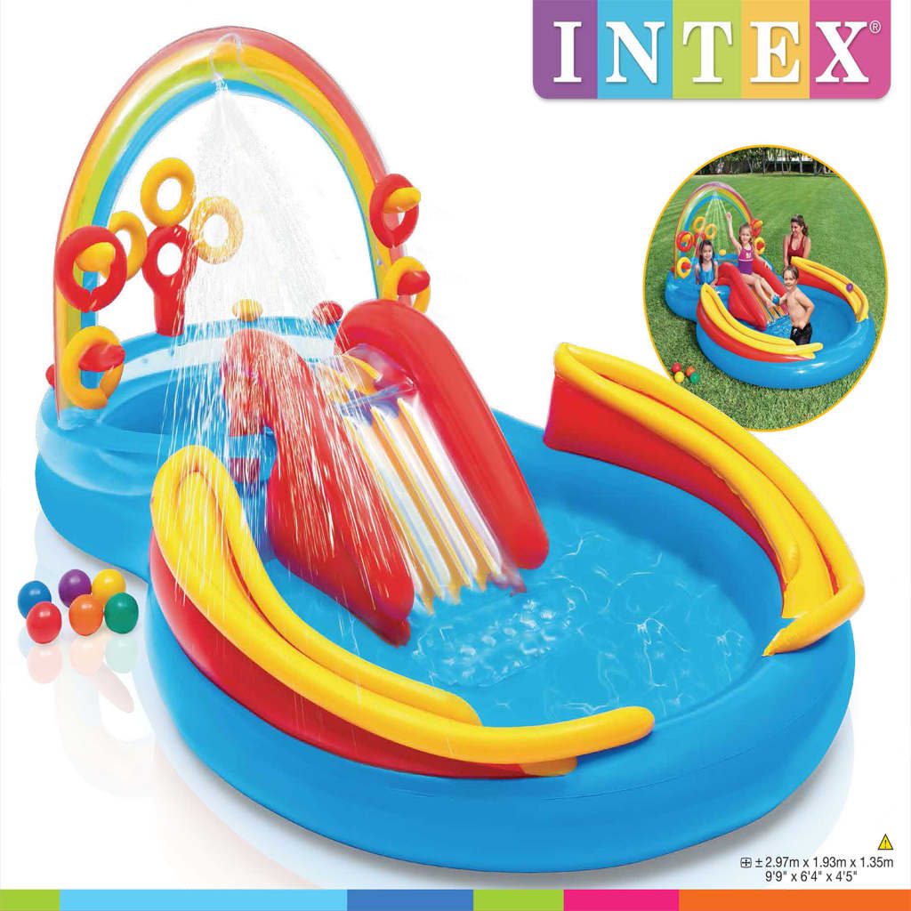 Intex Täytettävä uima-allas Rainbow Ring Play Center 297x193 x135 cm - Harrastajankoti.fi