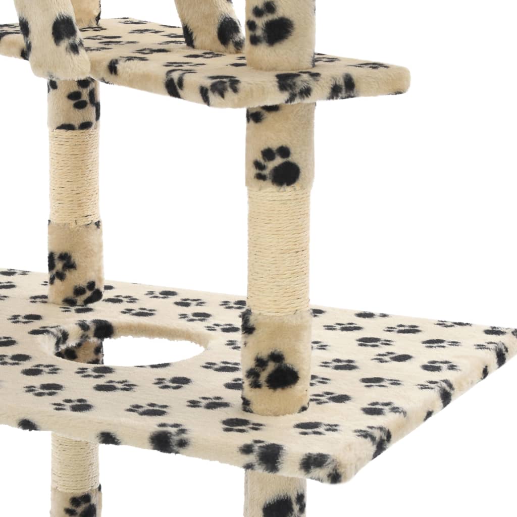 Kissan kiipeilypuu sisal-pylväillä 230-260 cm tassunjäljet beige - Harrastajankoti.fi