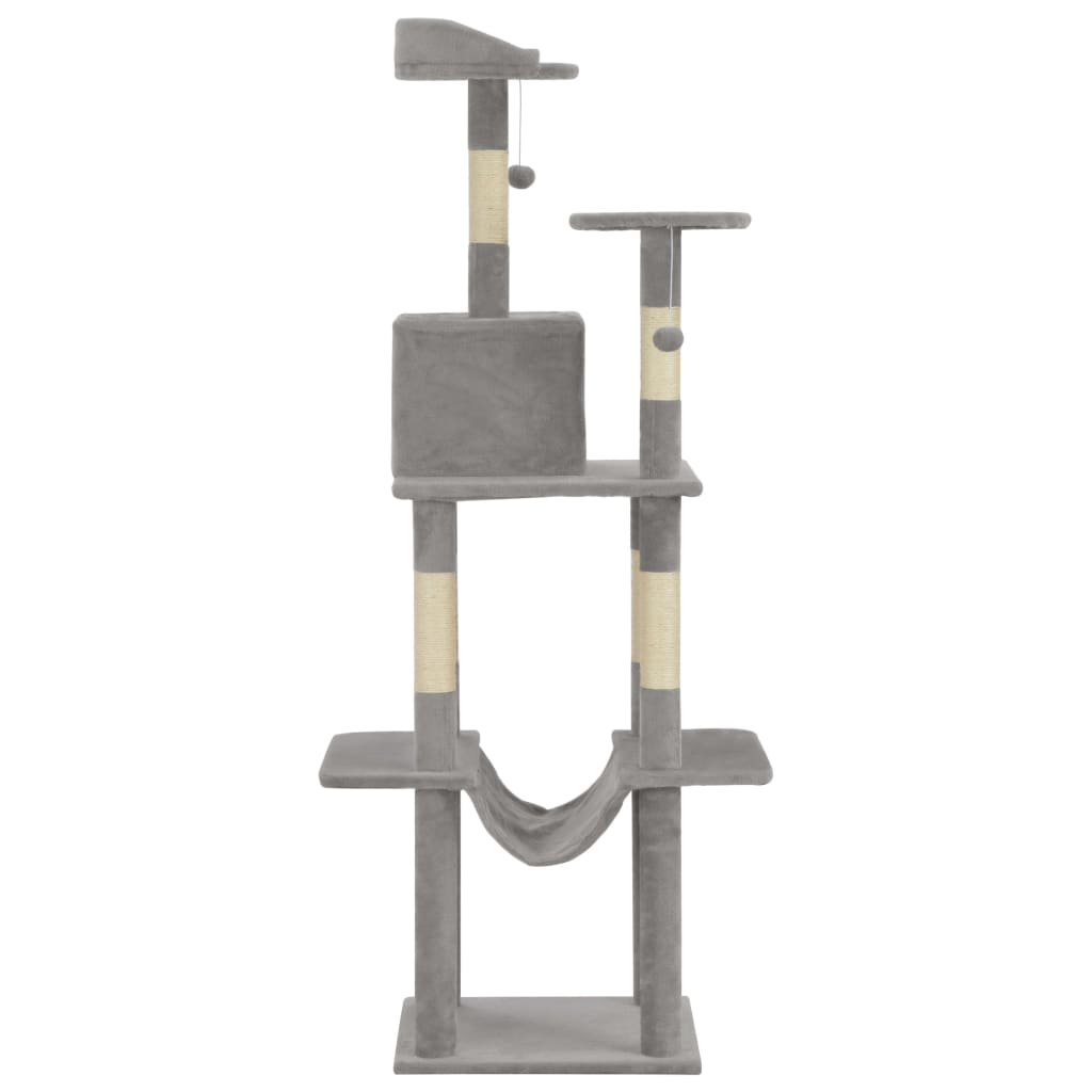 Kissan kiipeilypuu sisal-pylväillä 165 cm harmaa - Harrastajankoti.fi