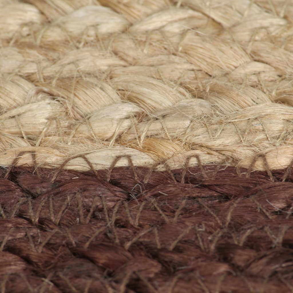 Käsintehty pyöreä juuttimatto ruskealla reunalla 90 cm - Harrastajankoti.fi