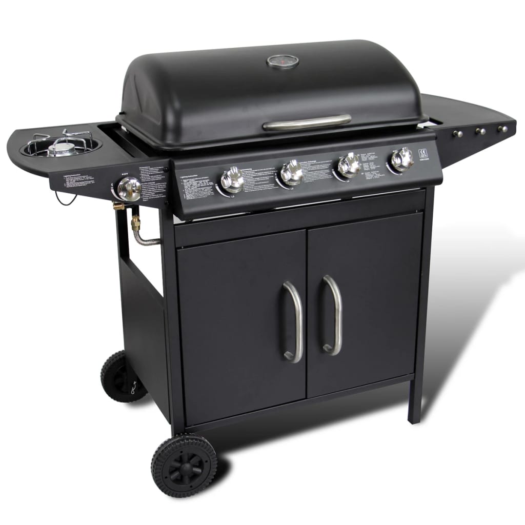 Kaasugrilli ruostumaton teräs 4+1 poltinta Musta - Harrastajankoti.fi