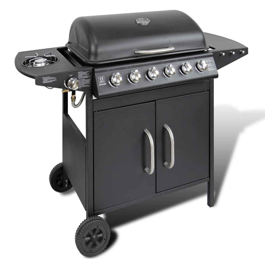 Kaasugrilli ruostumaton teräs 6+1 poltinta Musta - Harrastajankoti.fi