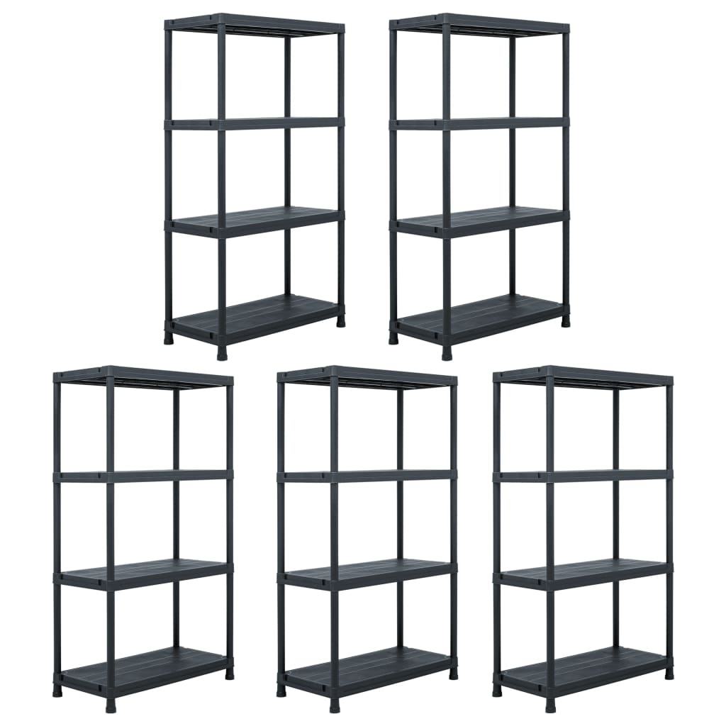 Varastohyllyt 5 kpl muovi 60x30x138 cm musta - Harrastajankoti.fi