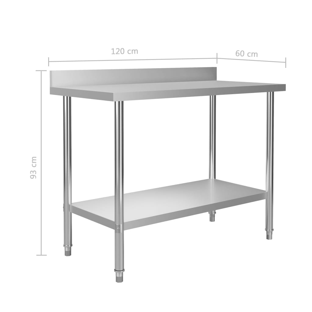 Keittiön työpöytä roiskesuojalla 120x60x93 cm ruostumaton teräs - Harrastajankoti.fi