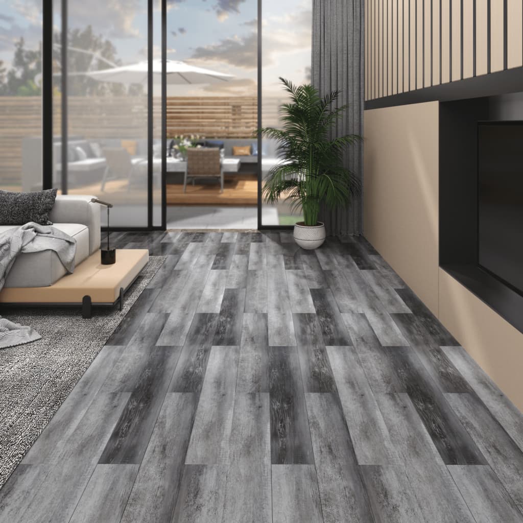 PVC-lattialankut 4,46 m² 3 mm itseliimautuva kiiltävä harmaa - Harrastajankoti.fi