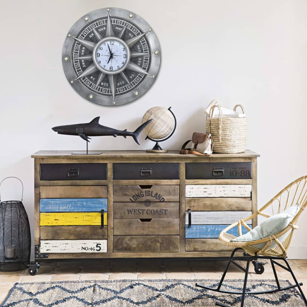 321476 Be Basic Wall Clock Silver 79 cm MDF and Metal - Harrastajankoti.fi