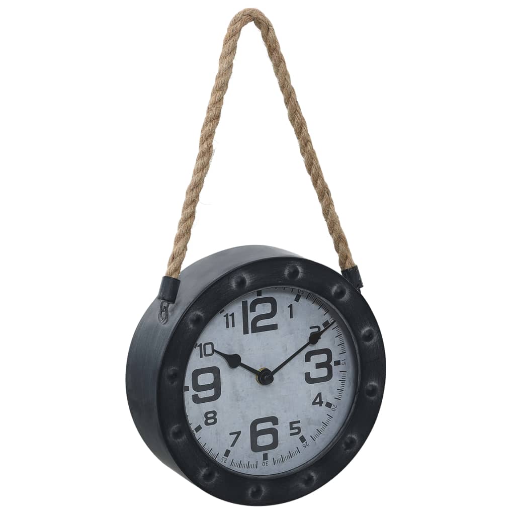 321477 Be Basic Wall Clock with Rope Black 20 cm Metal and MDF - Harrastajankoti.fi