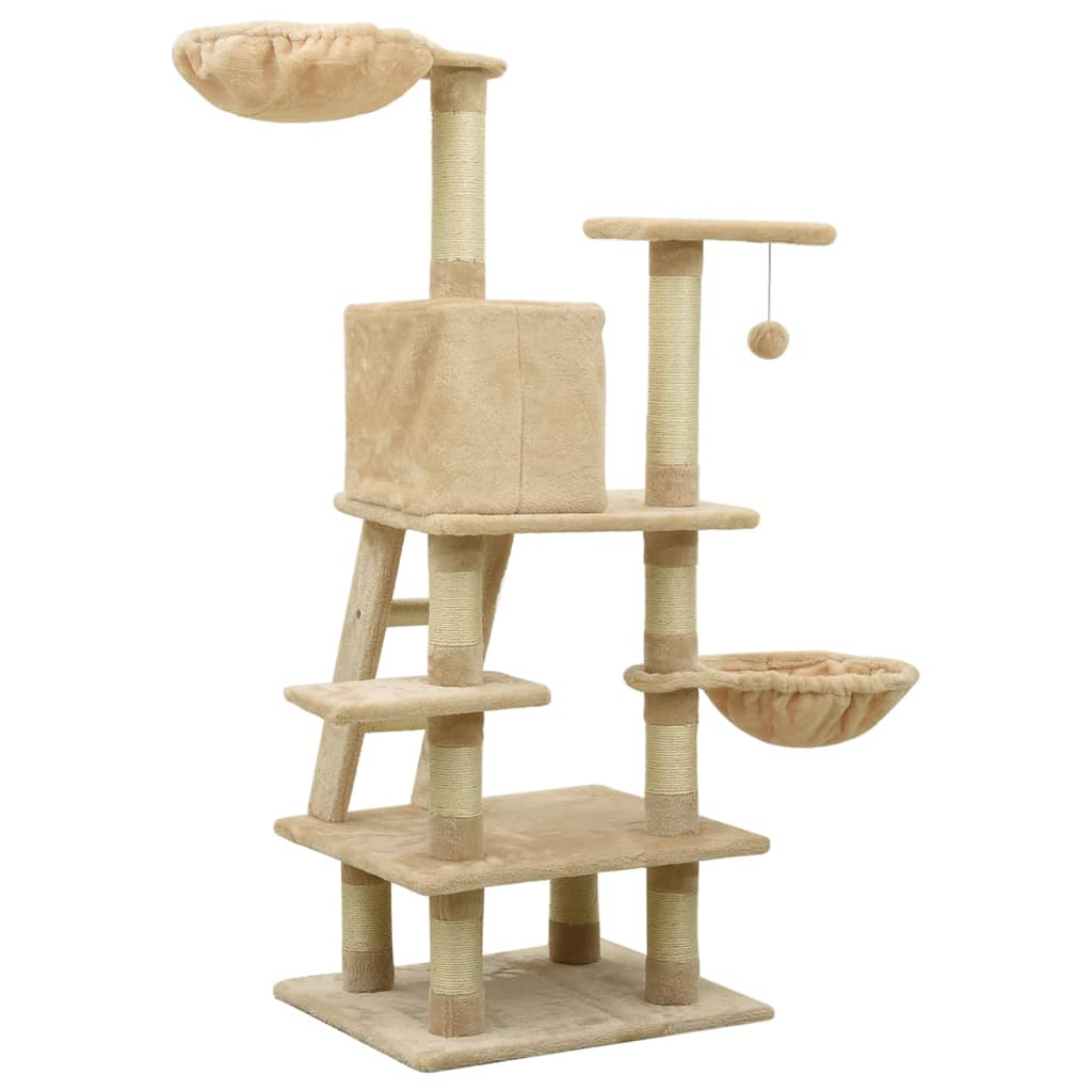 Kissan kiipeilypuu sisal-pylväillä beige 122 cm - Harrastajankoti.fi