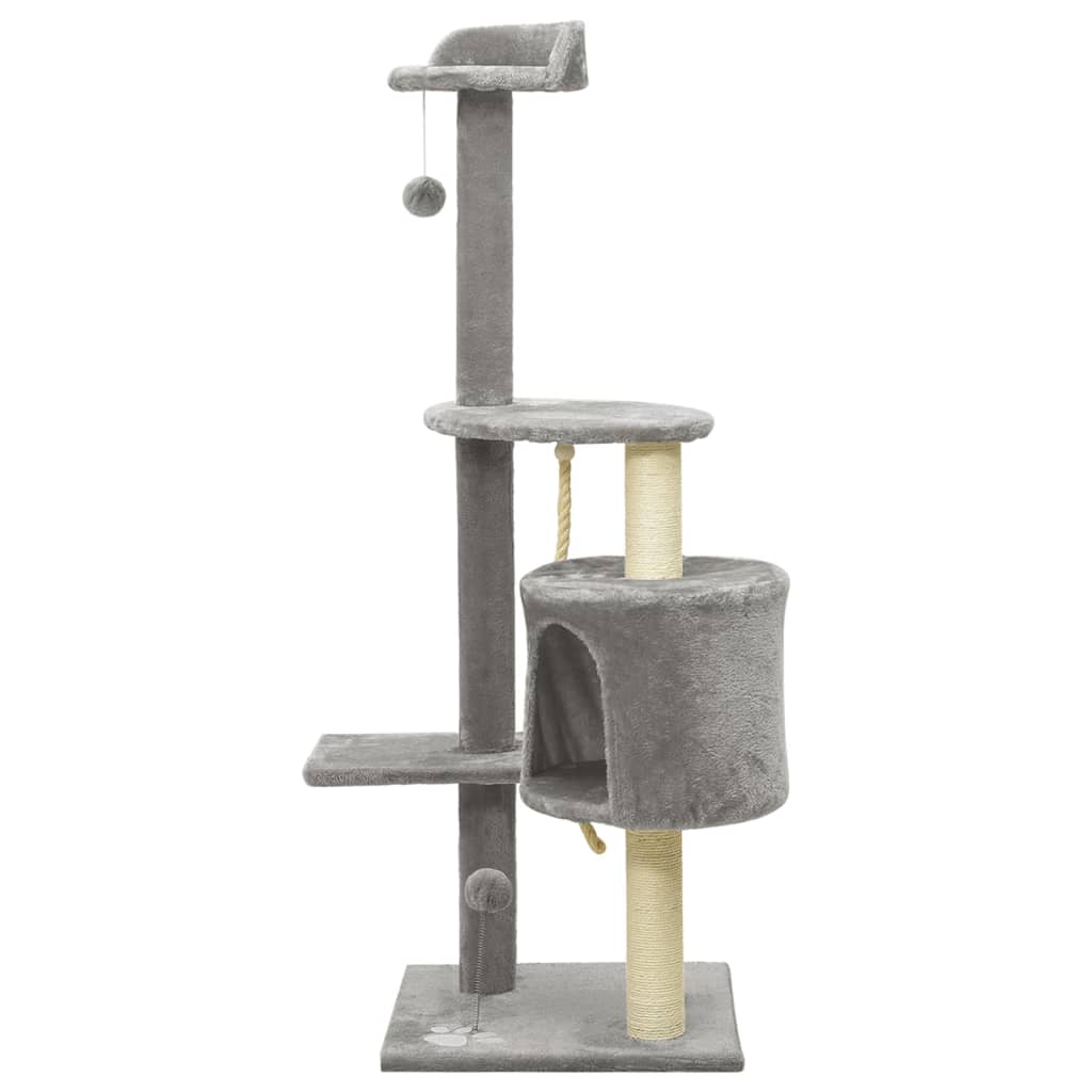 Kissan kiipeilypuu sisal-pylväillä harmaa 120 cm - Harrastajankoti.fi