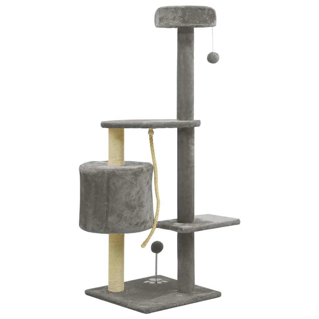Kissan kiipeilypuu sisal-pylväillä harmaa 120 cm - Harrastajankoti.fi