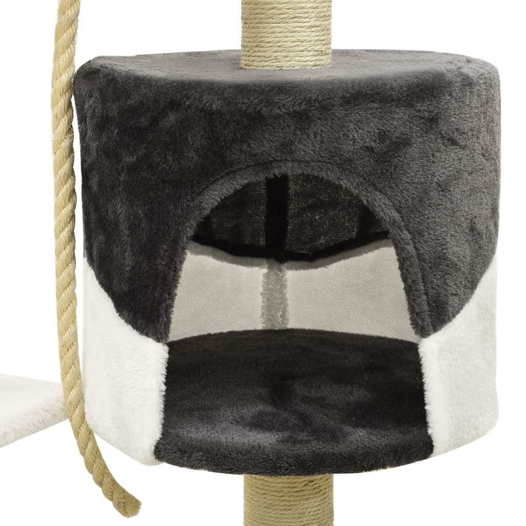 Kissan kiipeilypuu sisal-pylväillä tummanharmaa ja valk. 120 cm - Harrastajankoti.fi