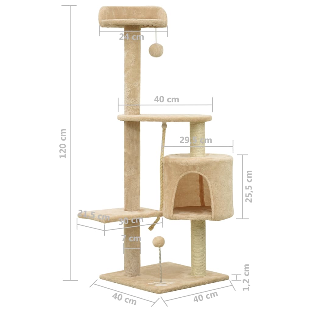 Kissan raapimispuu sisal-pylväillä beige 120 cm - Harrastajankoti.fi