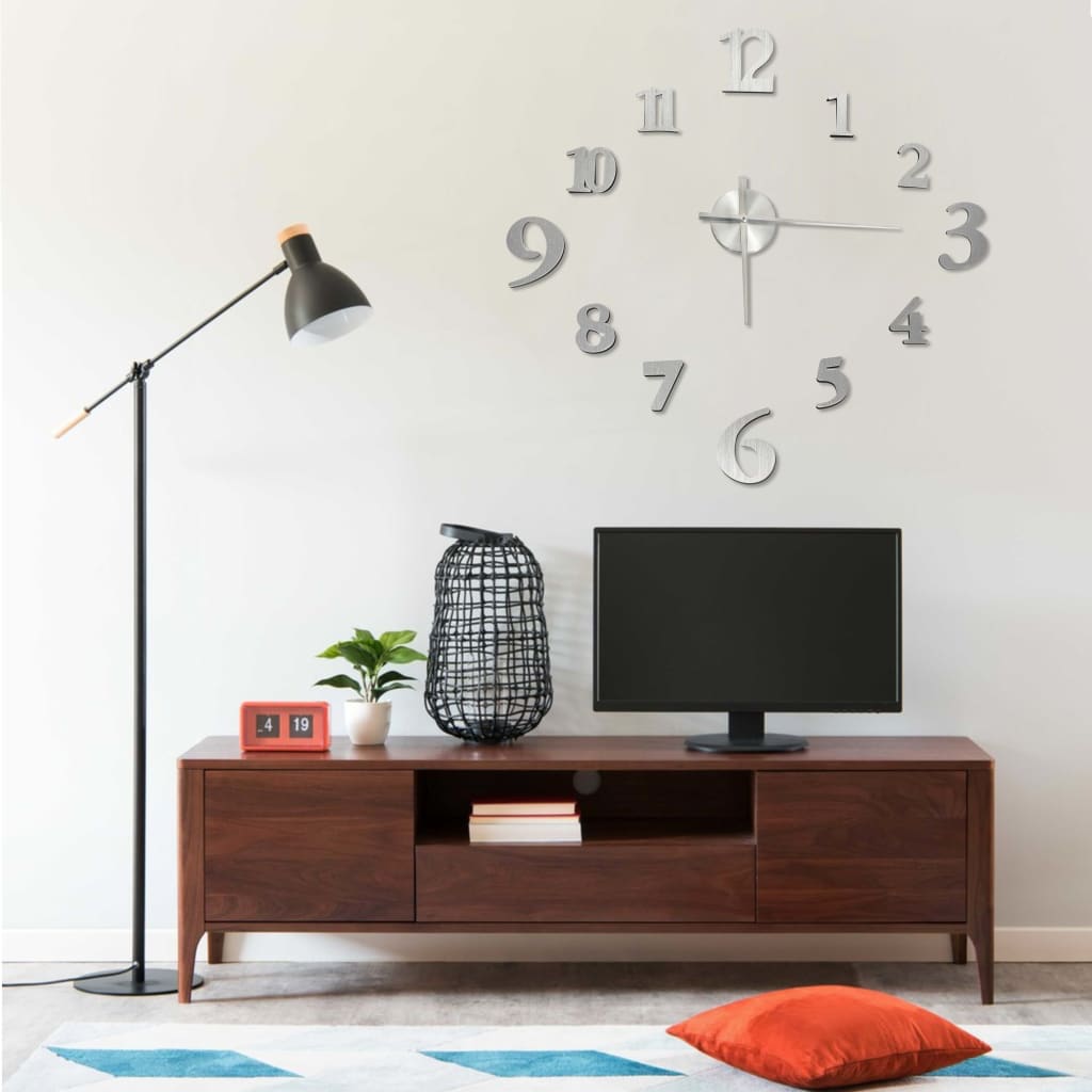 3D-seinäkello moderni muotoilu hopea 100 cm XXL - Harrastajankoti.fi