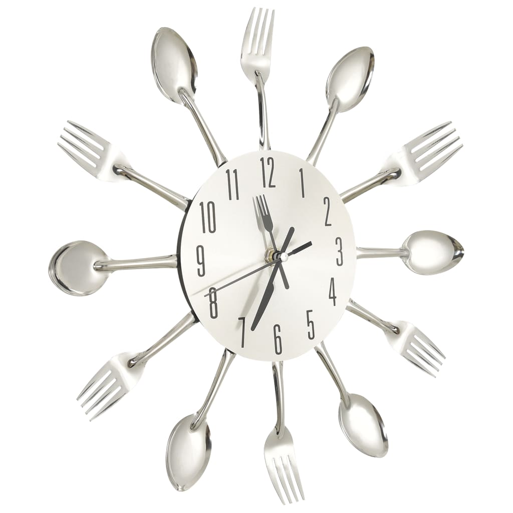 325162 Be Basic Wall Clock with Spoon and Fork Design Silver 31 cm Aluminium - Harrastajankoti.fi