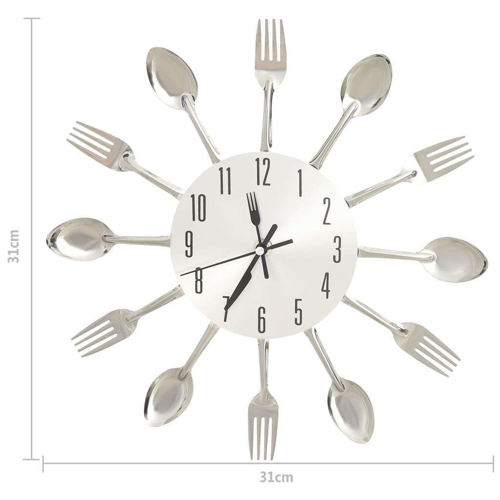 325162 Be Basic Wall Clock with Spoon and Fork Design Silver 31 cm Aluminium - Harrastajankoti.fi