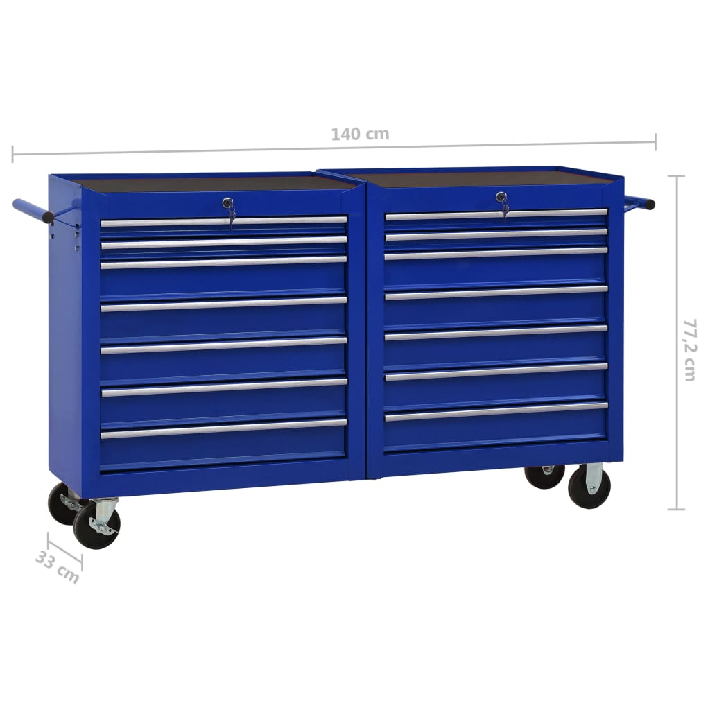 Työkalukärry 14 laatikolla teräs sininen - Harrastajankoti.fi