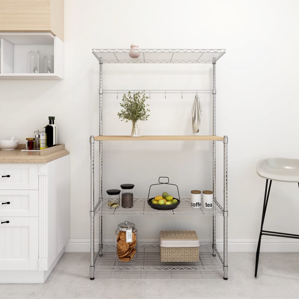 4-kerroksinen mikroaaltouuniteline 90x35x150 cm kromattu rauta - Harrastajankoti.fi