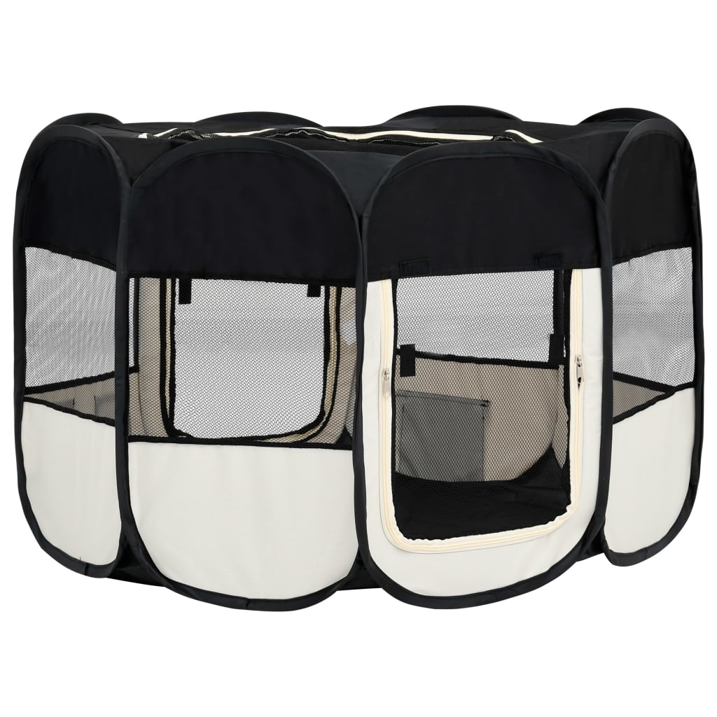 Taitettava koirien pentuaitaus kantolaukulla musta 125x125x61cm - Harrastajankoti.fi