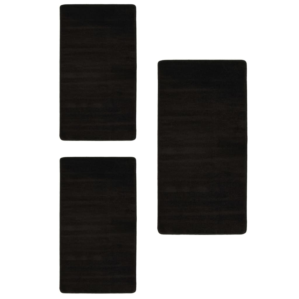 Makuuhuoneen matot Shaggy korkea nukka 3 kpl musta - Harrastajankoti.fi