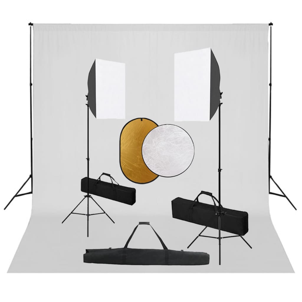 Valokuvastudiosarja softbox-valot, taustakangas ja heijastin - Harrastajankoti.fi