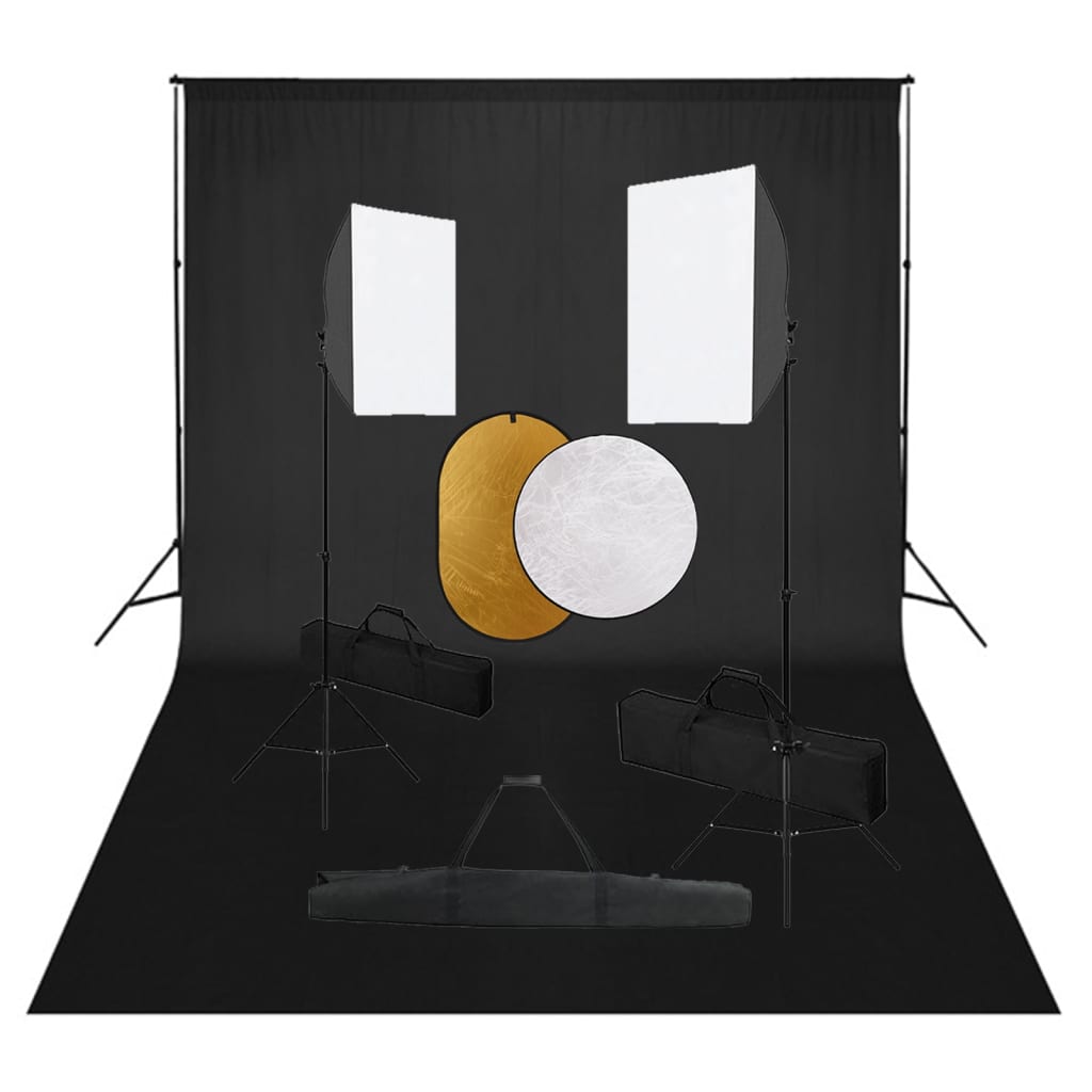 Valokuvastudiosarja softbox-valot, taustakangas ja heijastin - Harrastajankoti.fi