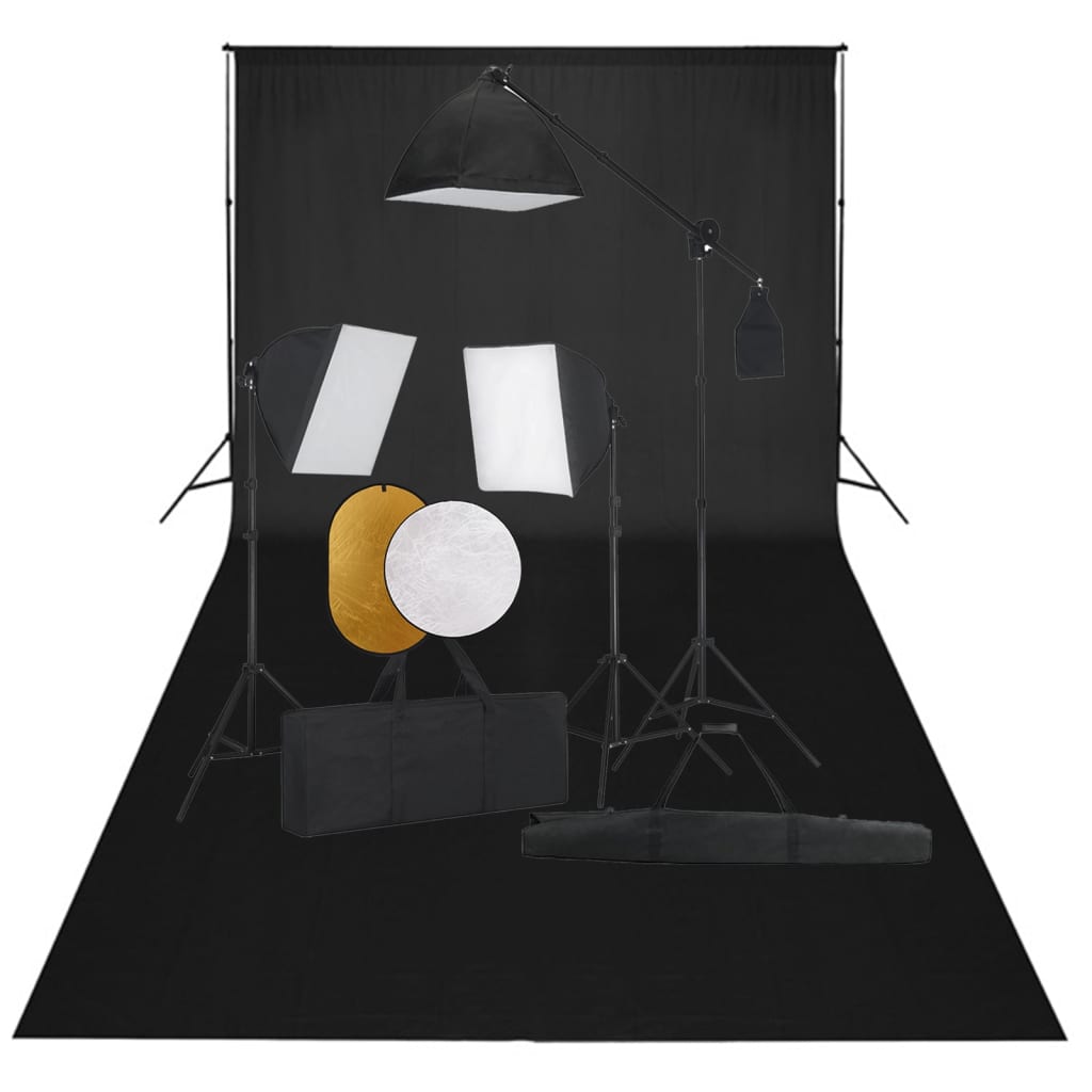 Valokuvastudiosarja softbox-valot, taustakangas ja heijastin - Harrastajankoti.fi