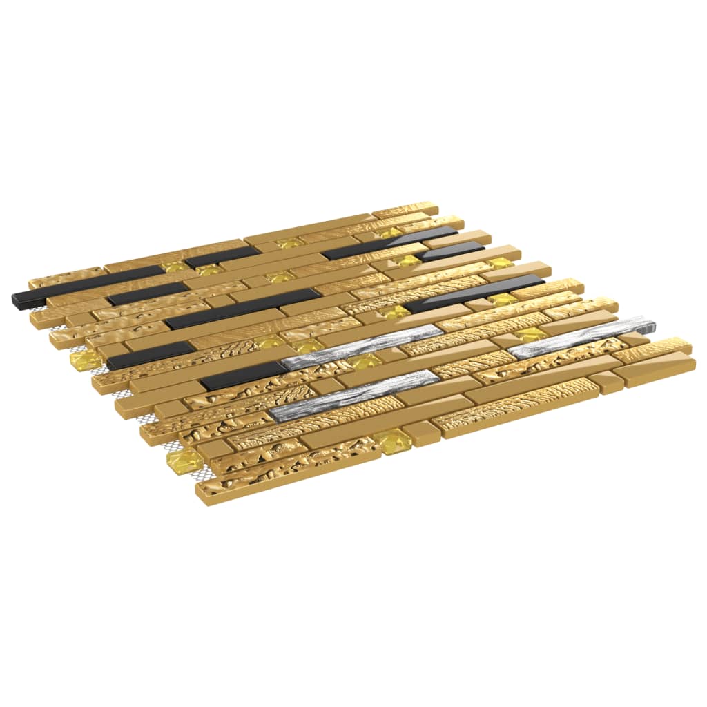 Mosaiikkilaatat 11 kpl musta ja kulta 30x30 cm lasi - Harrastajankoti.fi