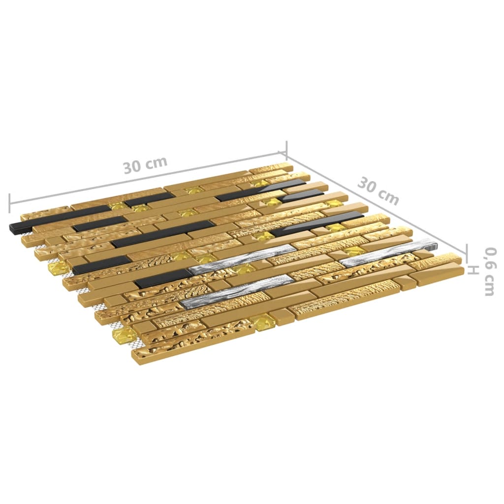 Mosaiikkilaatat 11 kpl musta ja kulta 30x30 cm lasi - Harrastajankoti.fi