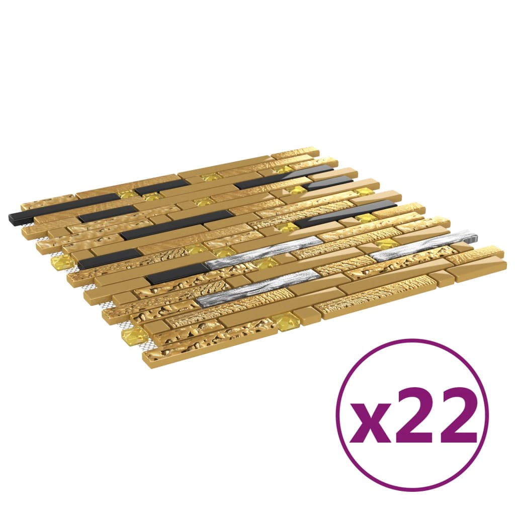 Mosaiikkilaatat 22 kpl musta ja kulta 30x30 cm lasi - Harrastajankoti.fi