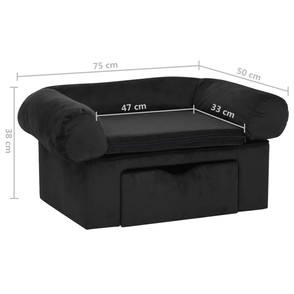 Koiran sohva vetolaatikolla musta 75x50x38 cm plyysi - Harrastajankoti.fi