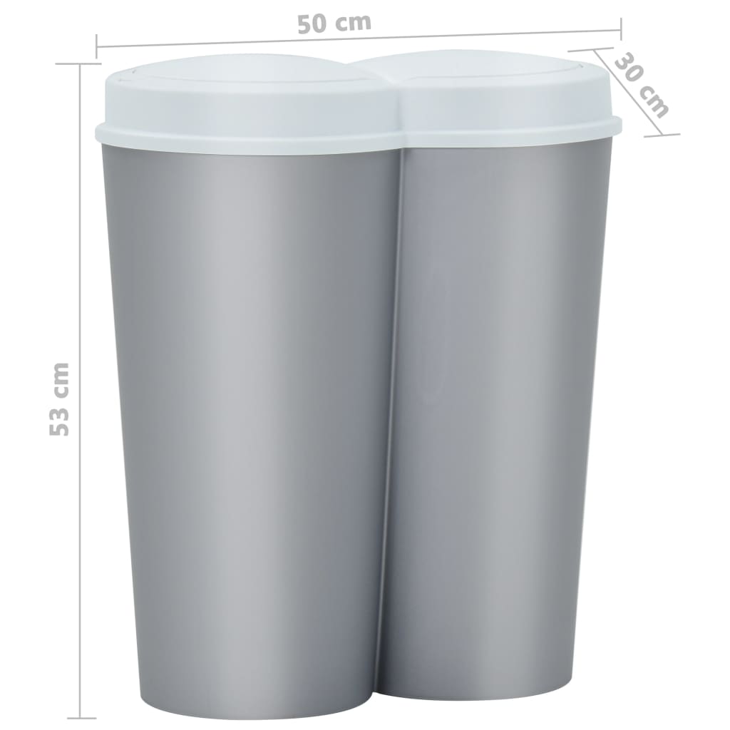 2-osainen roskakori hopea ja valkoinen 50 l - Harrastajankoti.fi