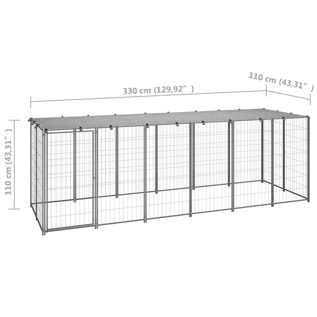 Koiranhäkki hopea 330x110x110 cm teräs - Harrastajankoti.fi