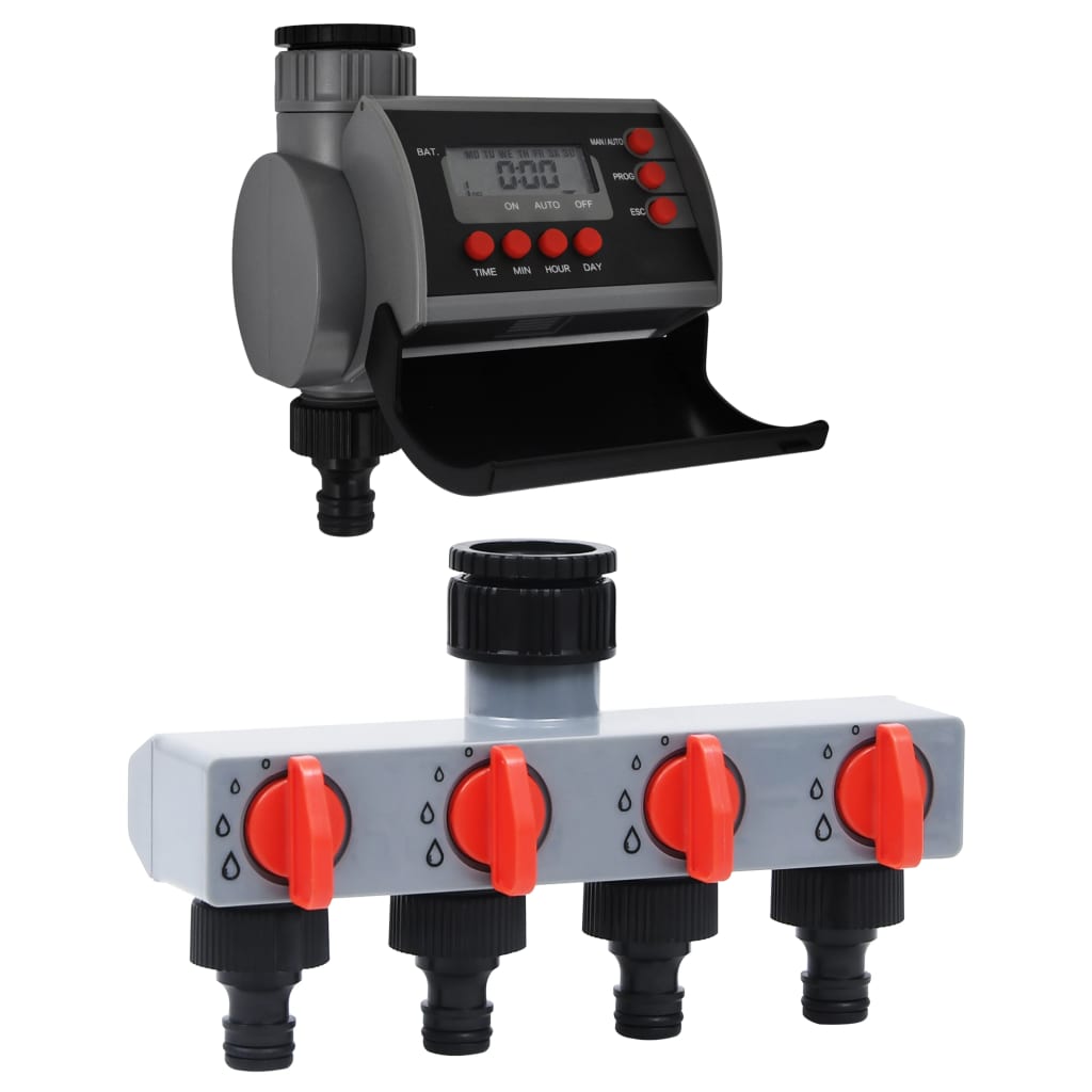 Puutarhan vesiajastin yhdellä ulostulolla ja veden jakelijalla - Harrastajankoti.fi